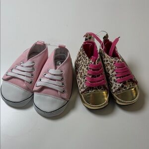 Converse Kids Pink Canvas Sneakers & Leopard Converse with Gold Toes